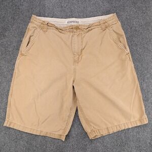 Aeropostale Mens Tan Khaki Chino Shorts Size 36 Cotton Flat Front Casual Summer